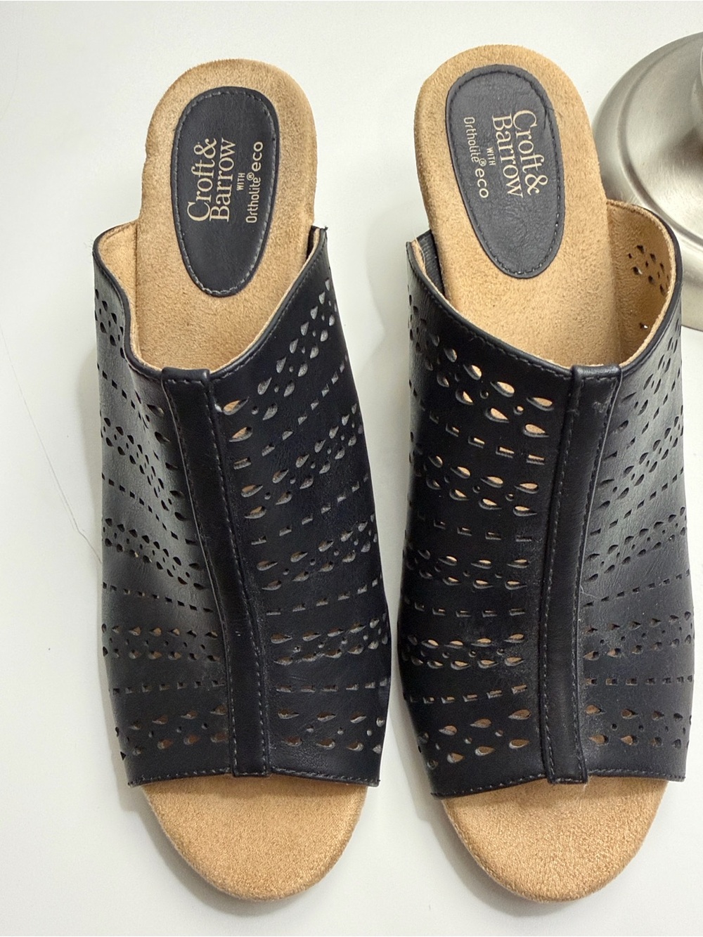 croft & barrow Black Laser-Cut Open-Toe Mules